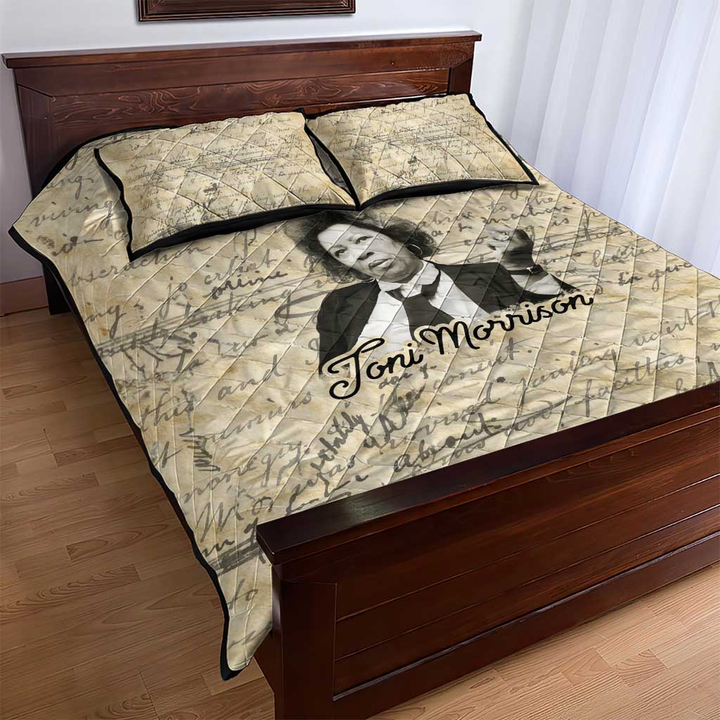Toni Morrison Quilt Bed Set Handwritten Manuscript Powerful Portrait with Feather Pen Quote - Wonder Print Shop