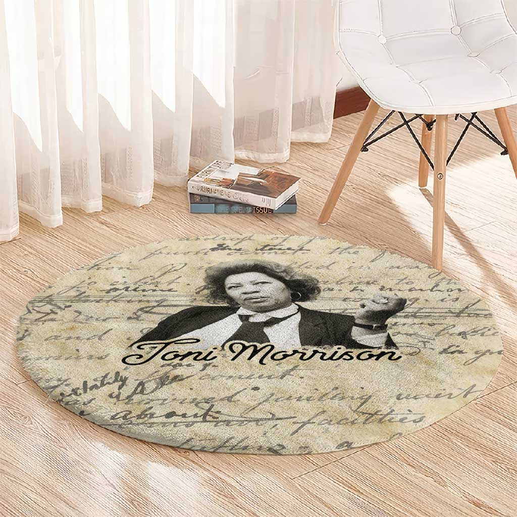 Toni Morrison Round Carpet Handwritten Manuscript Powerful Portrait with Feather Pen Quote - Wonder Print Shop
