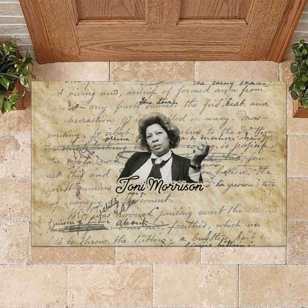 Toni Morrison Rubber Doormat Handwritten Manuscript Powerful Portrait with Feather Pen Quote - Wonder Print Shop