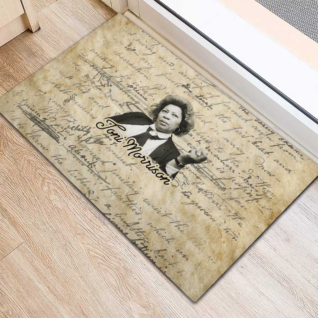 Toni Morrison Rubber Doormat Handwritten Manuscript Powerful Portrait with Feather Pen Quote - Wonder Print Shop