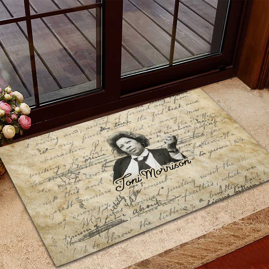 Toni Morrison Rubber Doormat Handwritten Manuscript Powerful Portrait with Feather Pen Quote - Wonder Print Shop