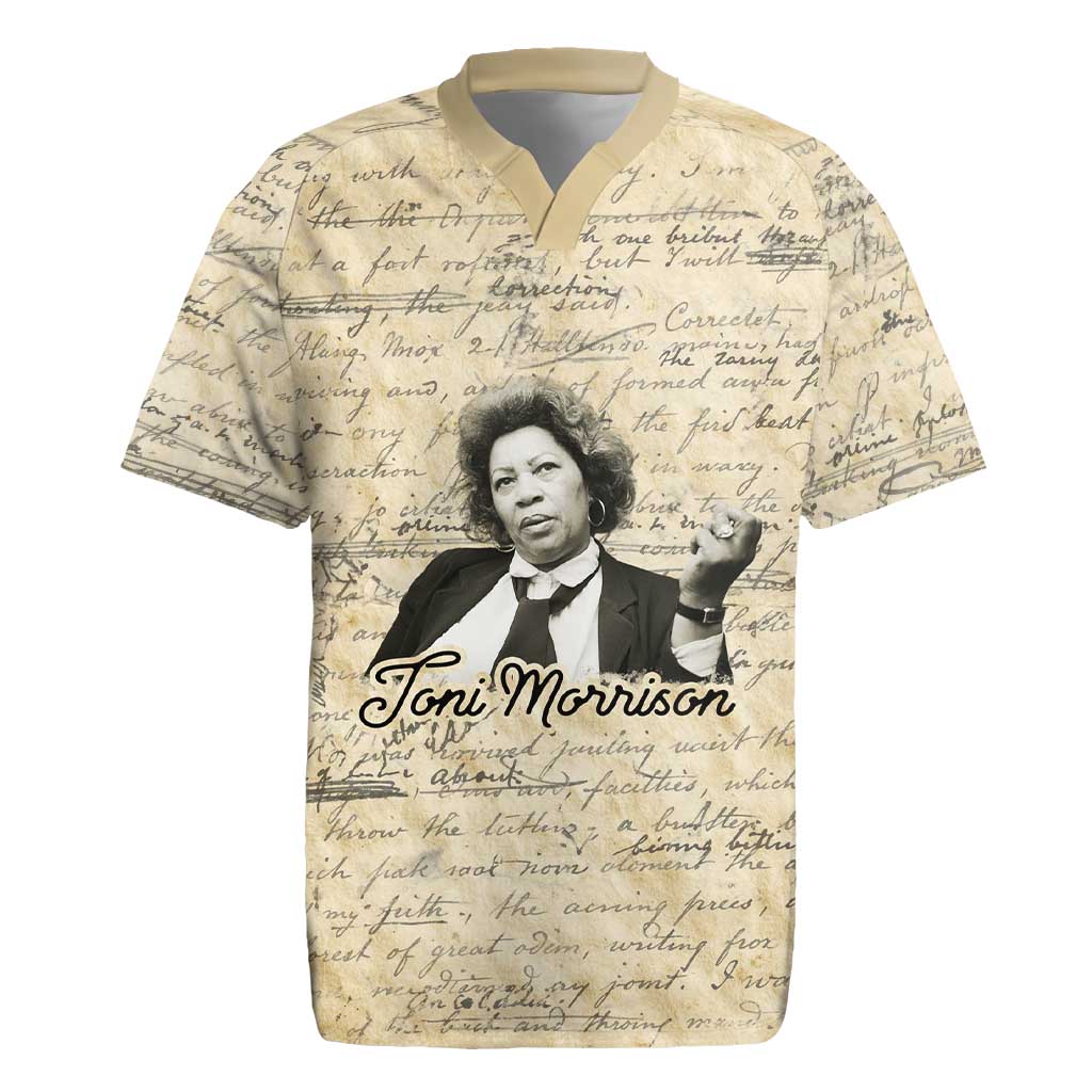 Toni Morrison Rugby Jersey Handwritten Manuscript Powerful Portrait with Feather Pen Quote - Wonder Print Shop