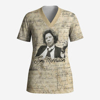 Toni Morrison Scrub Top Handwritten Manuscript Powerful Portrait with Feather Pen Quote - Wonder Print Shop