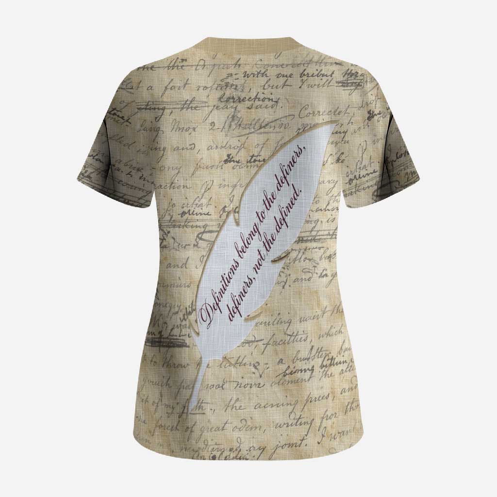 Toni Morrison Scrub Top Handwritten Manuscript Powerful Portrait with Feather Pen Quote - Wonder Print Shop