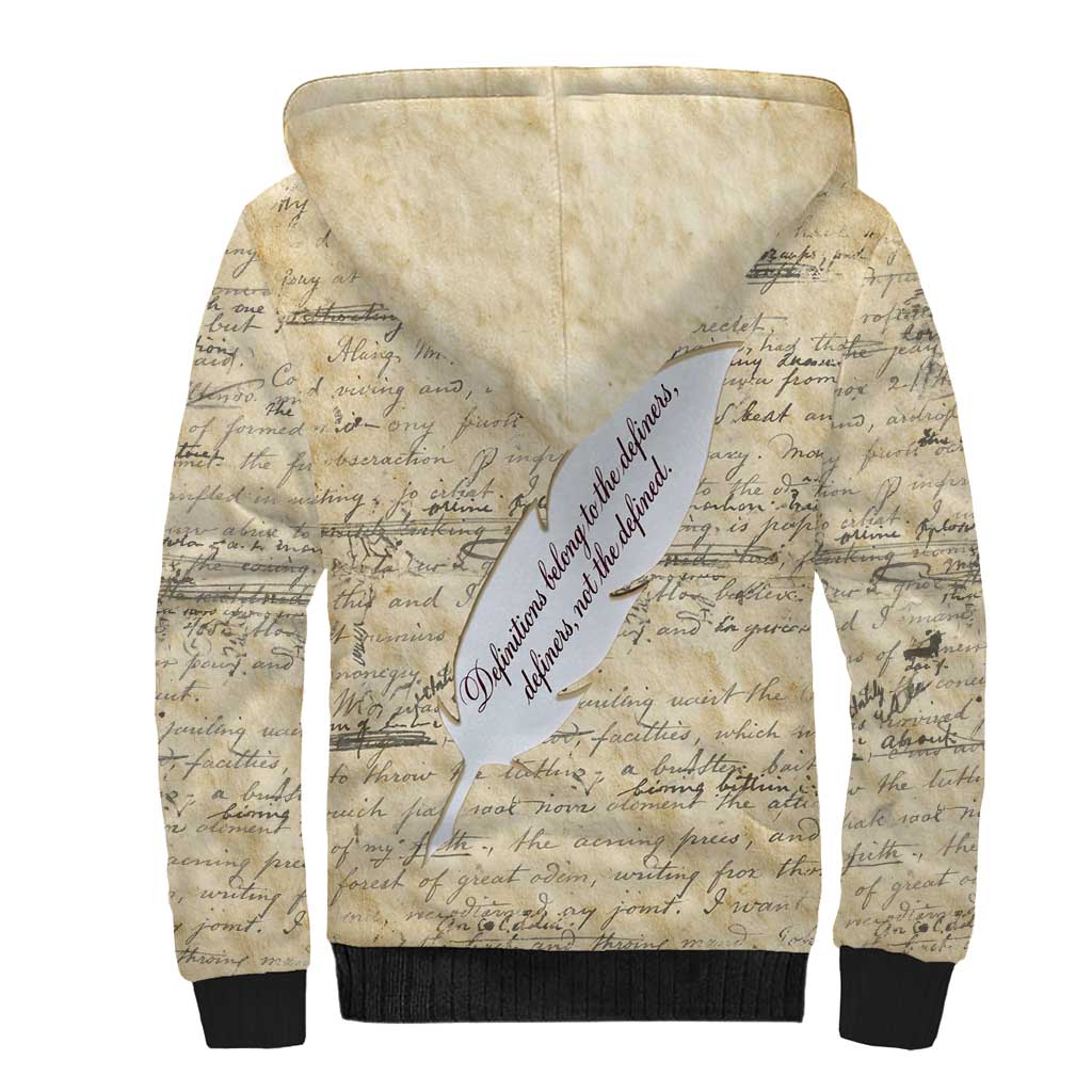 Toni Morrison Sherpa Hoodie Handwritten Manuscript Powerful Portrait with Feather Pen Quote - Wonder Print Shop