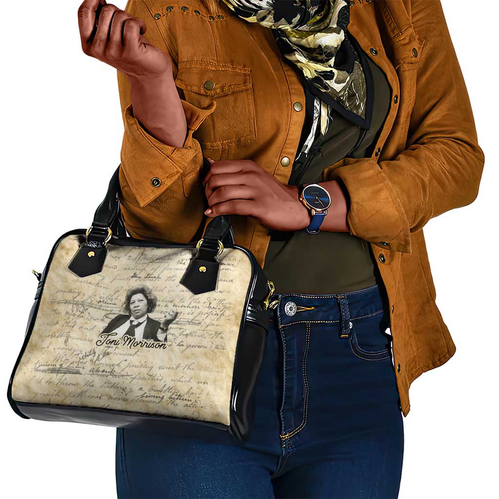 Toni Morrison Shoulder Handbag Handwritten Manuscript Powerful Portrait with Feather Pen Quote - Wonder Print Shop