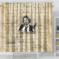 Toni Morrison Shower Curtain Handwritten Manuscript Powerful Portrait with Feather Pen Quote - Wonder Print Shop