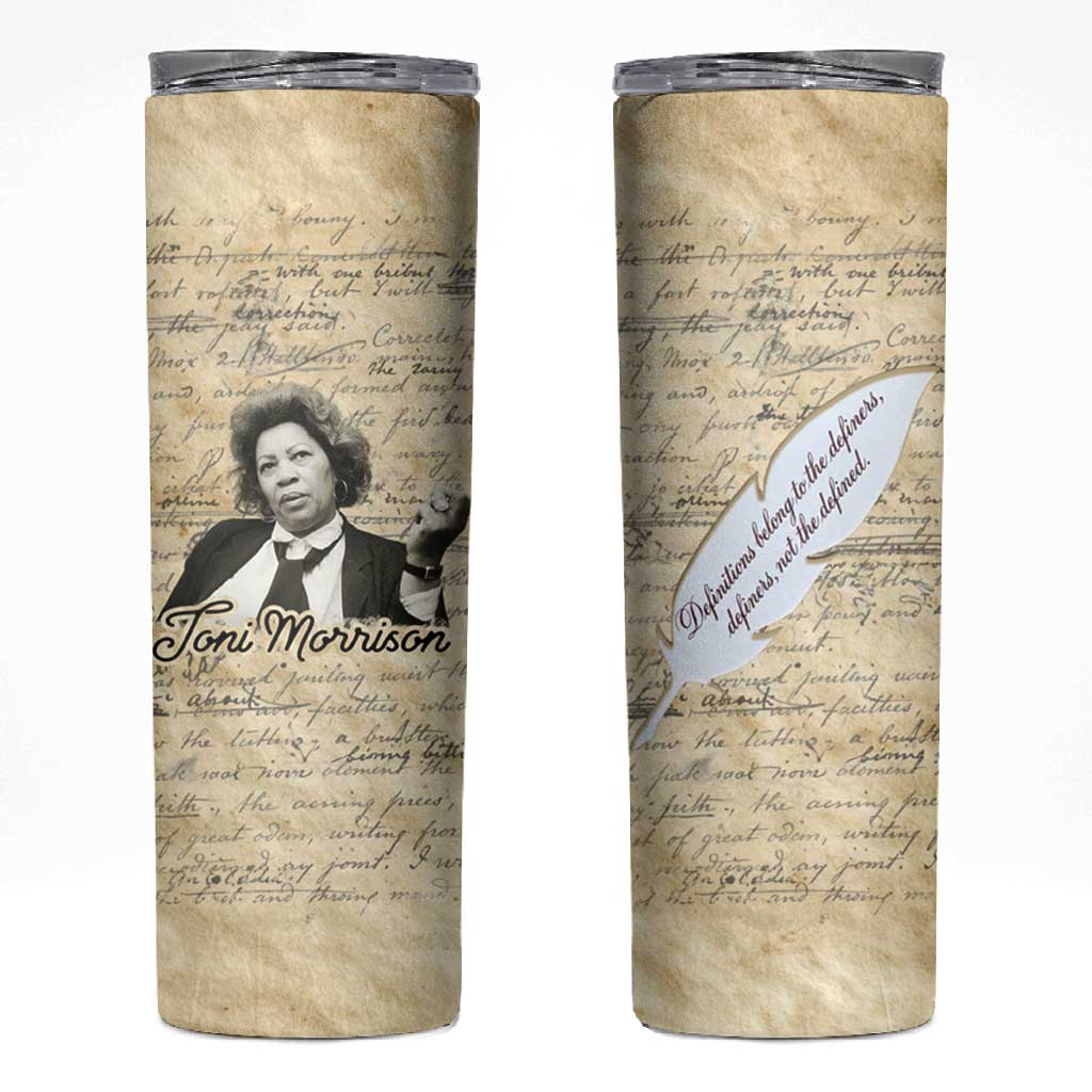Toni Morrison Skinny Tumbler Handwritten Manuscript Powerful Portrait with Feather Pen Quote - Wonder Print Shop