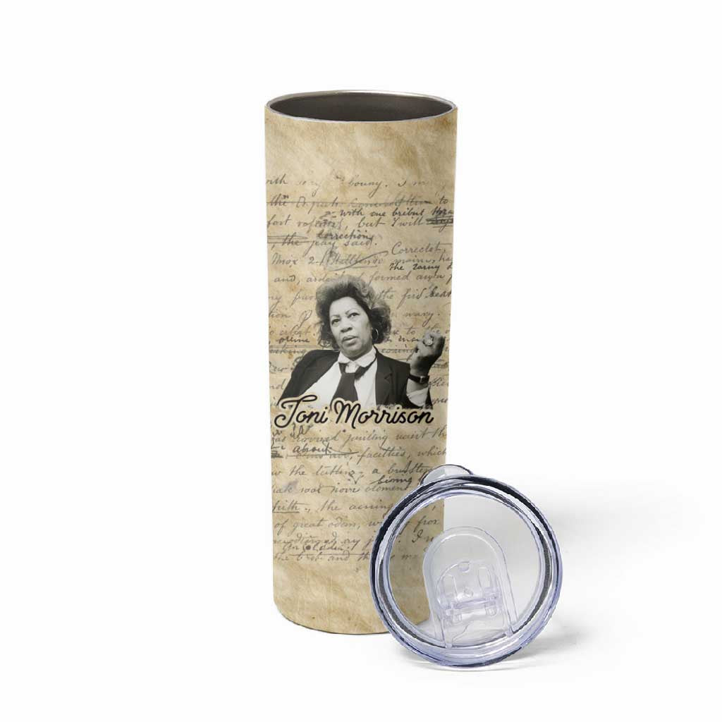 Toni Morrison Skinny Tumbler Handwritten Manuscript Powerful Portrait with Feather Pen Quote - Wonder Print Shop