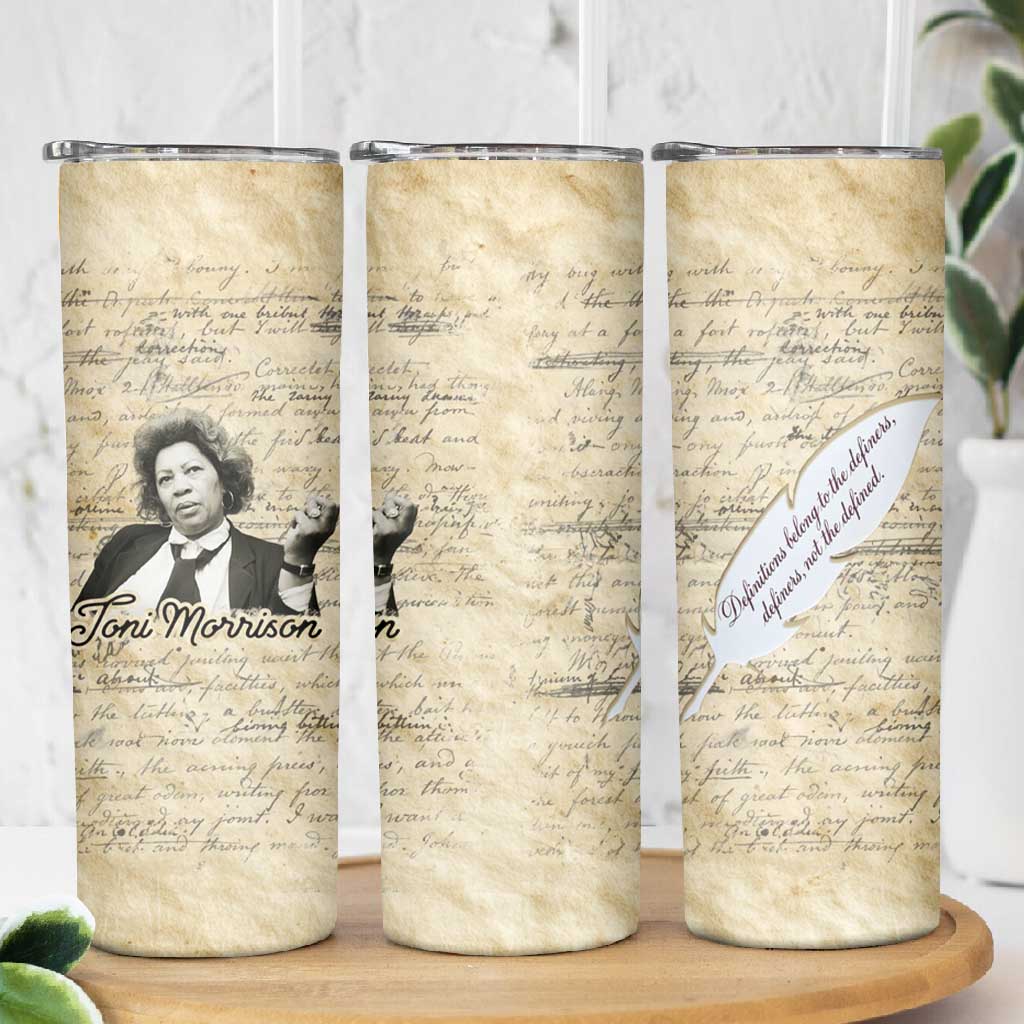 Toni Morrison Skinny Tumbler Handwritten Manuscript Powerful Portrait with Feather Pen Quote - Wonder Print Shop