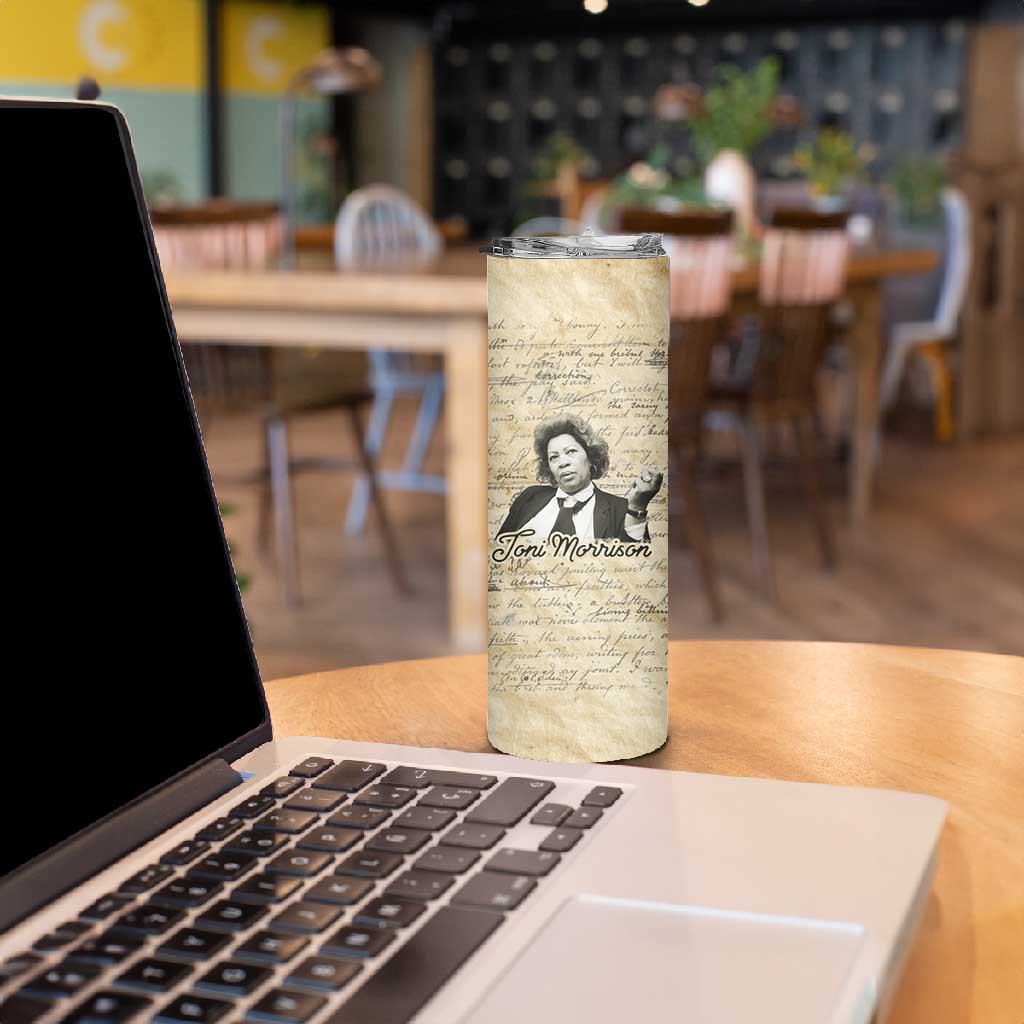 Toni Morrison Skinny Tumbler Handwritten Manuscript Powerful Portrait with Feather Pen Quote - Wonder Print Shop