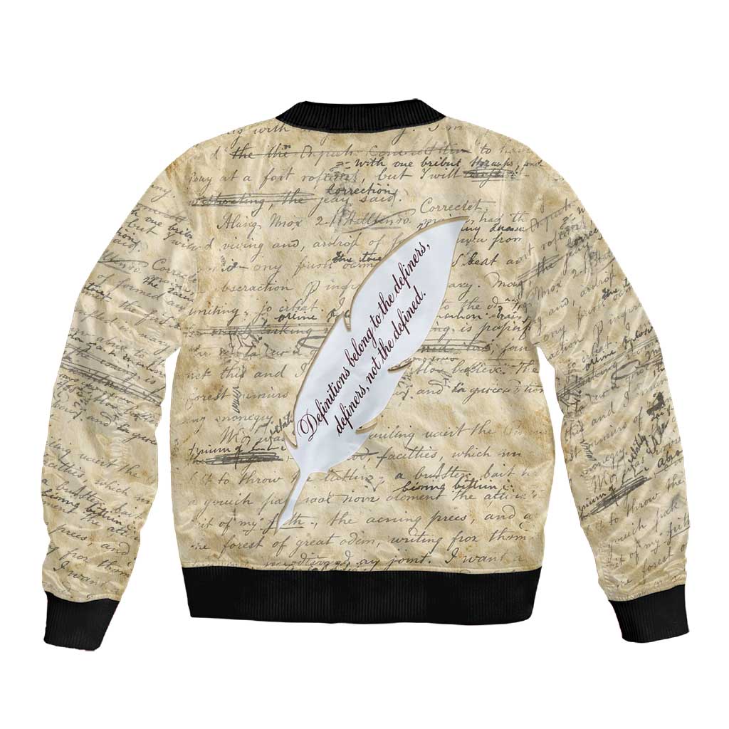 Toni Morrison Sleeve Zip Bomber Jacket Handwritten Manuscript Powerful Portrait with Feather Pen Quote - Wonder Print Shop