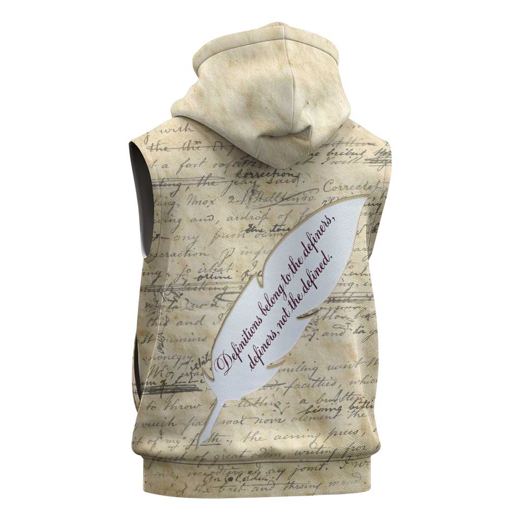 Toni Morrison Sleeveless Hoodie Handwritten Manuscript Powerful Portrait with Feather Pen Quote - Wonder Print Shop