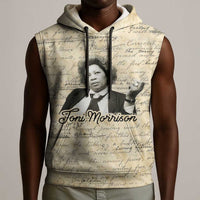 Toni Morrison Sleeveless Hoodie Handwritten Manuscript Powerful Portrait with Feather Pen Quote - Wonder Print Shop
