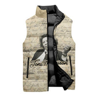 Toni Morrison Sleeveless Puffer Jacket Handwritten Manuscript Powerful Portrait with Feather Pen Quote - Wonder Print Shop