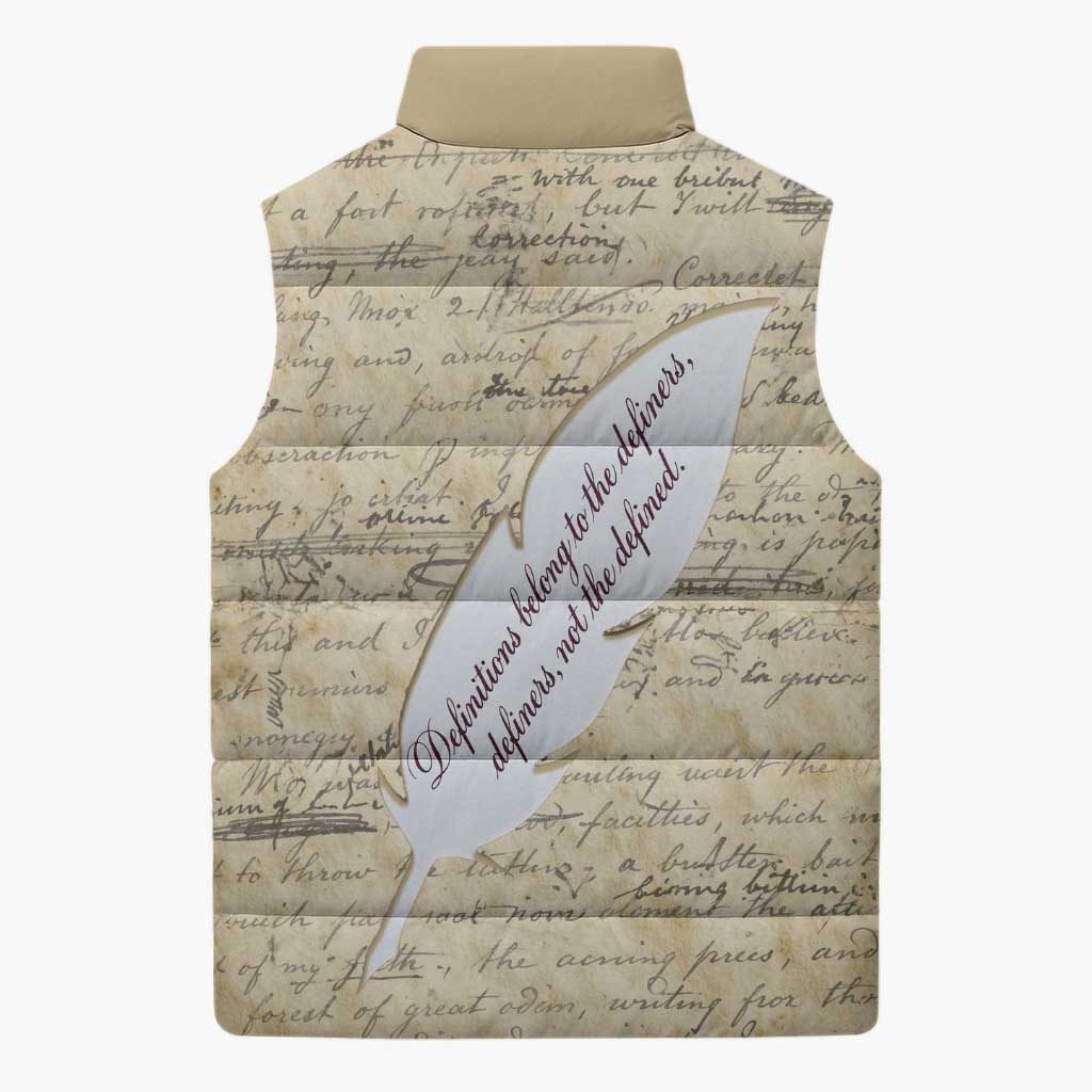 Toni Morrison Sleeveless Puffer Jacket Handwritten Manuscript Powerful Portrait with Feather Pen Quote - Wonder Print Shop