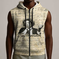 Toni Morrison Sleeveless Zip Hoodie Handwritten Manuscript Powerful Portrait with Feather Pen Quote - Wonder Print Shop