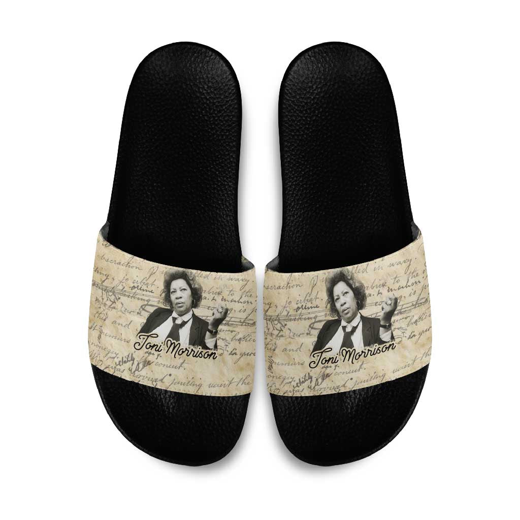 Toni Morrison Slide Sandals Handwritten Manuscript Powerful Portrait with Feather Pen Quote - Wonder Print Shop