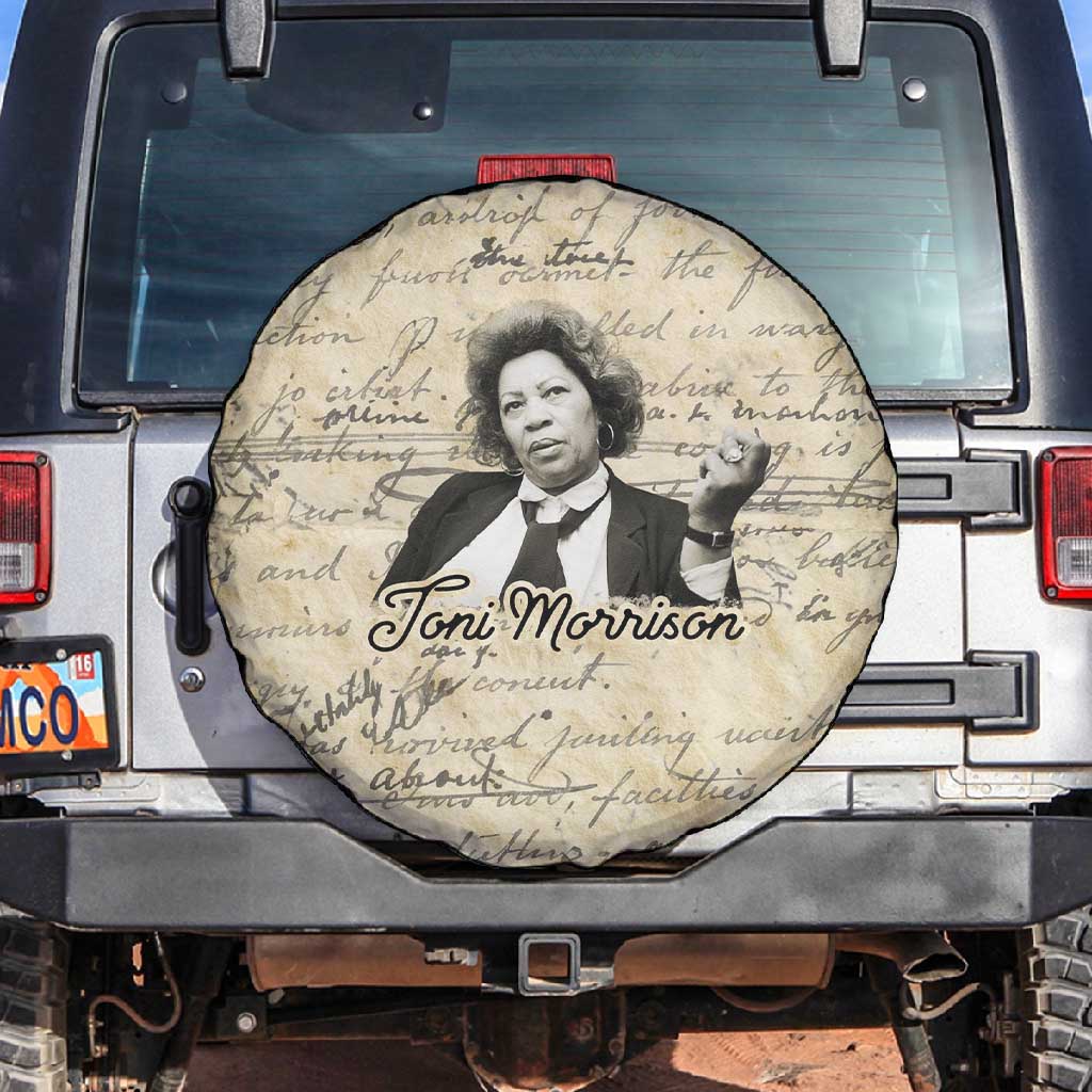 Toni Morrison Spare Tire Cover Handwritten Manuscript Powerful Portrait with Feather Pen Quote - Wonder Print Shop