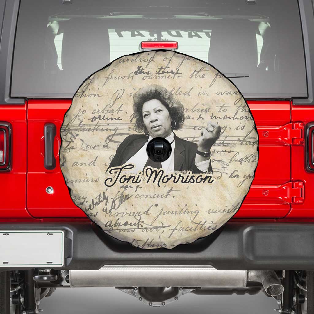 Toni Morrison Spare Tire Cover Handwritten Manuscript Powerful Portrait with Feather Pen Quote - Wonder Print Shop
