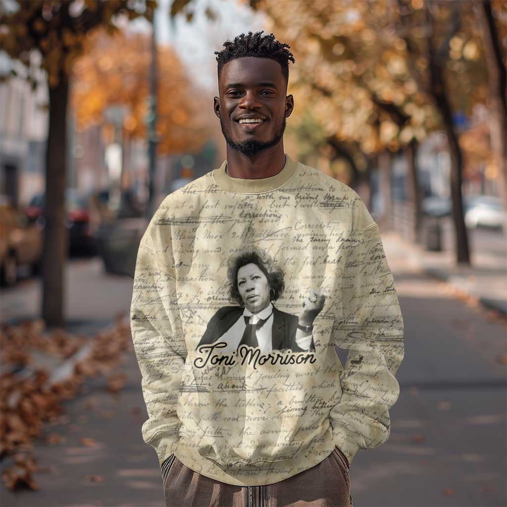 Toni Morrison Sweatshirt Handwritten Manuscript Powerful Portrait with Feather Pen Quote - Wonder Print Shop