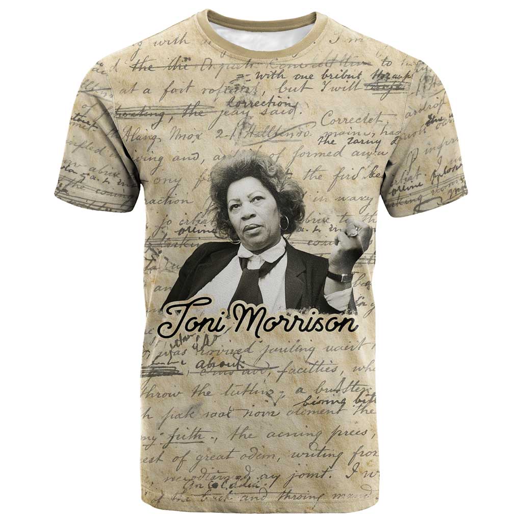 Toni Morrison T shirt Handwritten Manuscript Powerful Portrait with Feather Pen Quote - Wonder Print Shop