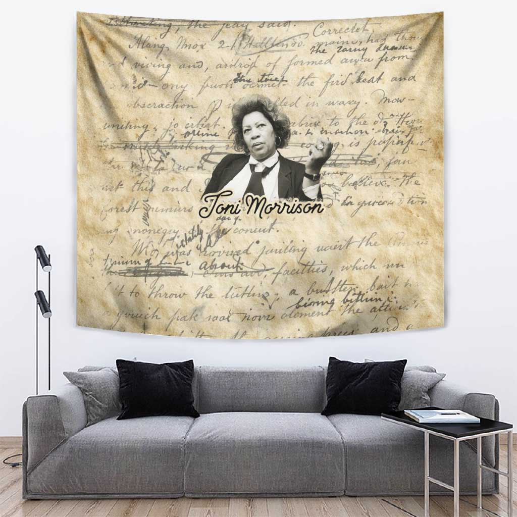 Toni Morrison Tapestry Handwritten Manuscript Powerful Portrait with Feather Pen Quote - Wonder Print Shop