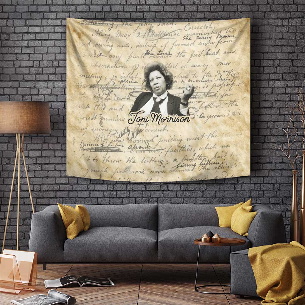 Toni Morrison Tapestry Handwritten Manuscript Powerful Portrait with Feather Pen Quote - Wonder Print Shop