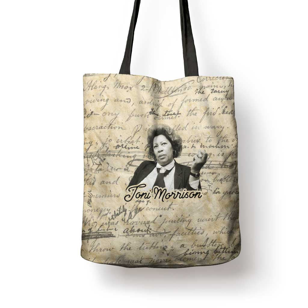 Toni Morrison Tote Bag Handwritten Manuscript Powerful Portrait with Feather Pen Quote - Wonder Print Shop