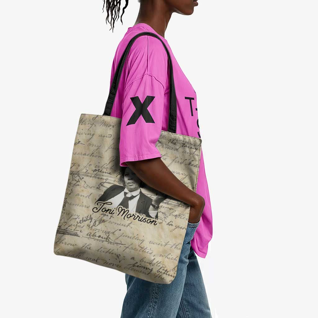 Toni Morrison Tote Bag Handwritten Manuscript Powerful Portrait with Feather Pen Quote - Wonder Print Shop