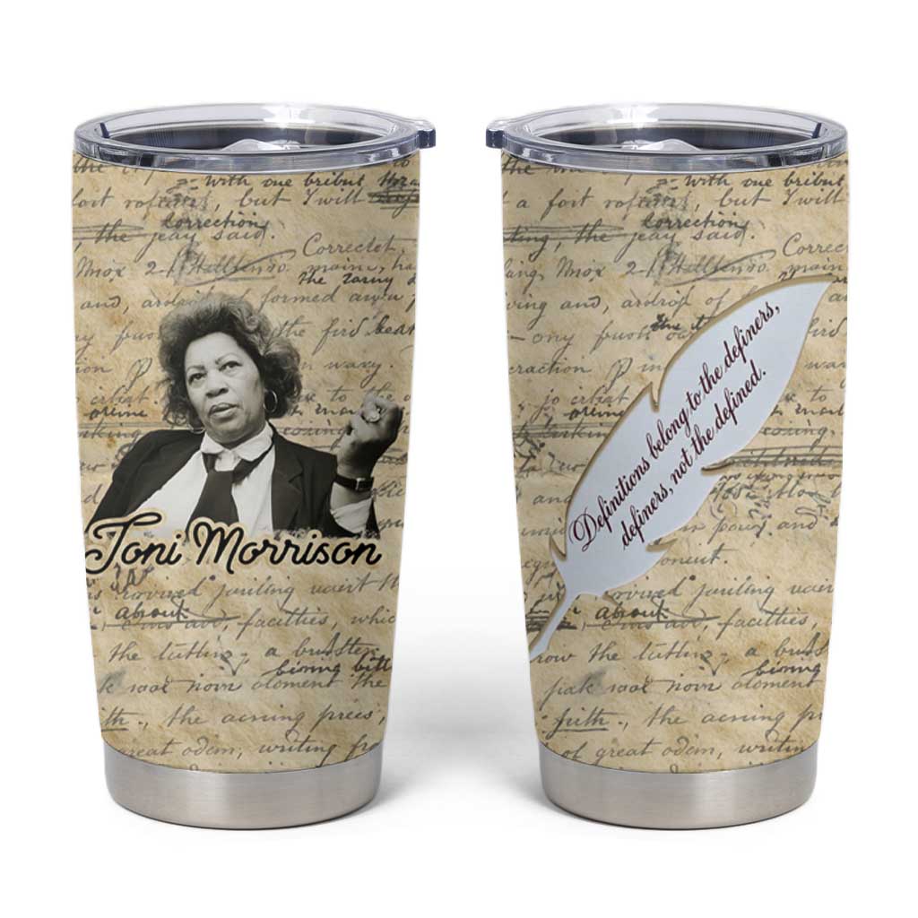 Toni Morrison Tumbler Cup Handwritten Manuscript Powerful Portrait with Feather Pen Quote - Wonder Print Shop