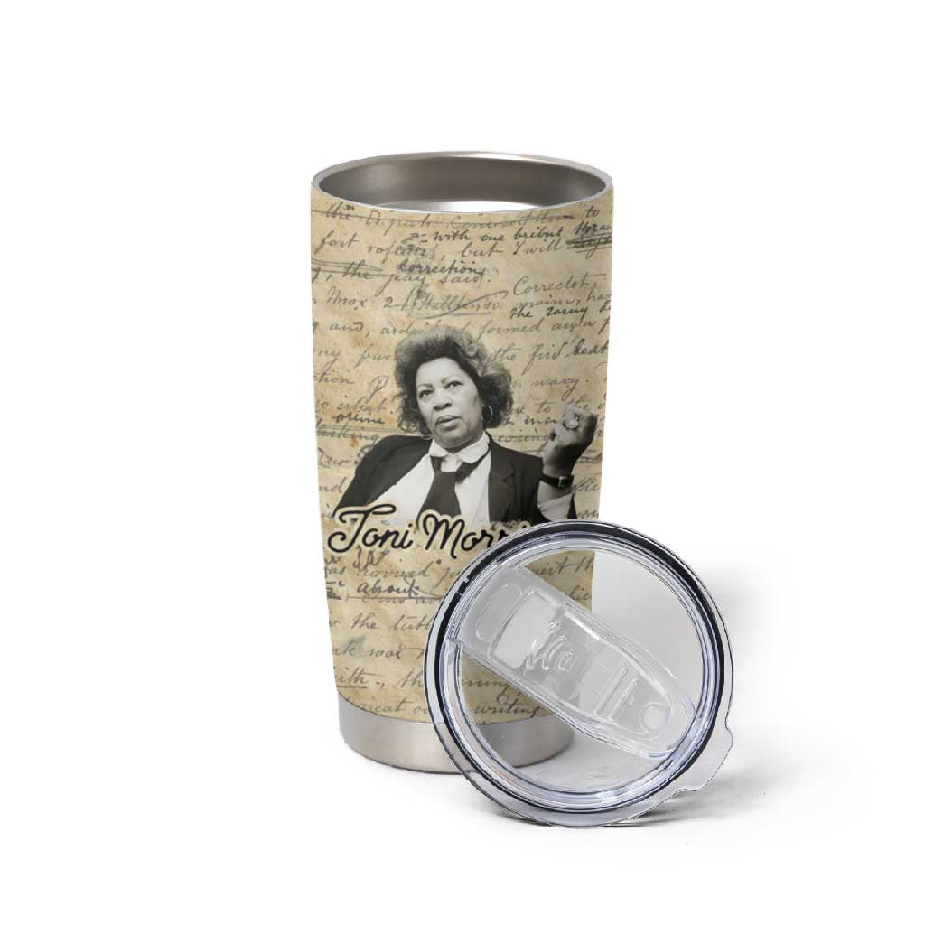 Toni Morrison Tumbler Cup Handwritten Manuscript Powerful Portrait with Feather Pen Quote - Wonder Print Shop