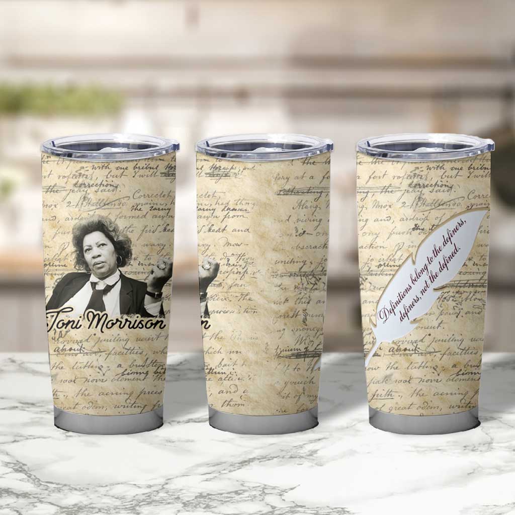 Toni Morrison Tumbler Cup Handwritten Manuscript Powerful Portrait with Feather Pen Quote - Wonder Print Shop