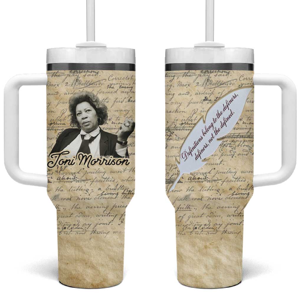 Toni Morrison Tumbler With Handle Handwritten Manuscript Powerful Portrait with Feather Pen Quote - Wonder Print Shop