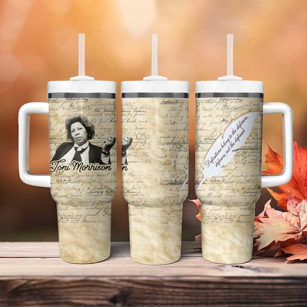 Toni Morrison Tumbler With Handle Handwritten Manuscript Powerful Portrait with Feather Pen Quote - Wonder Print Shop