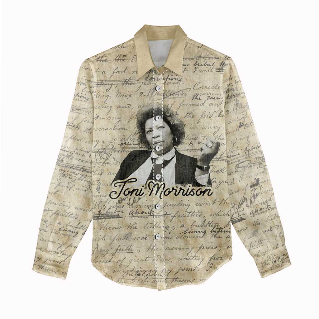 Toni Morrison Women Casual Shirt Handwritten Manuscript Powerful Portrait with Feather Pen Quote - Wonder Print Shop