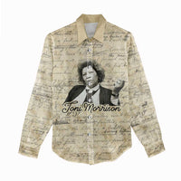 Toni Morrison Women Casual Shirt Handwritten Manuscript Powerful Portrait with Feather Pen Quote - Wonder Print Shop