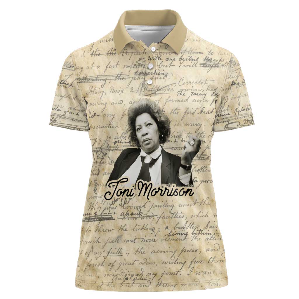 Toni Morrison Women Polo Shirt Handwritten Manuscript Powerful Portrait with Feather Pen Quote - Wonder Print Shop