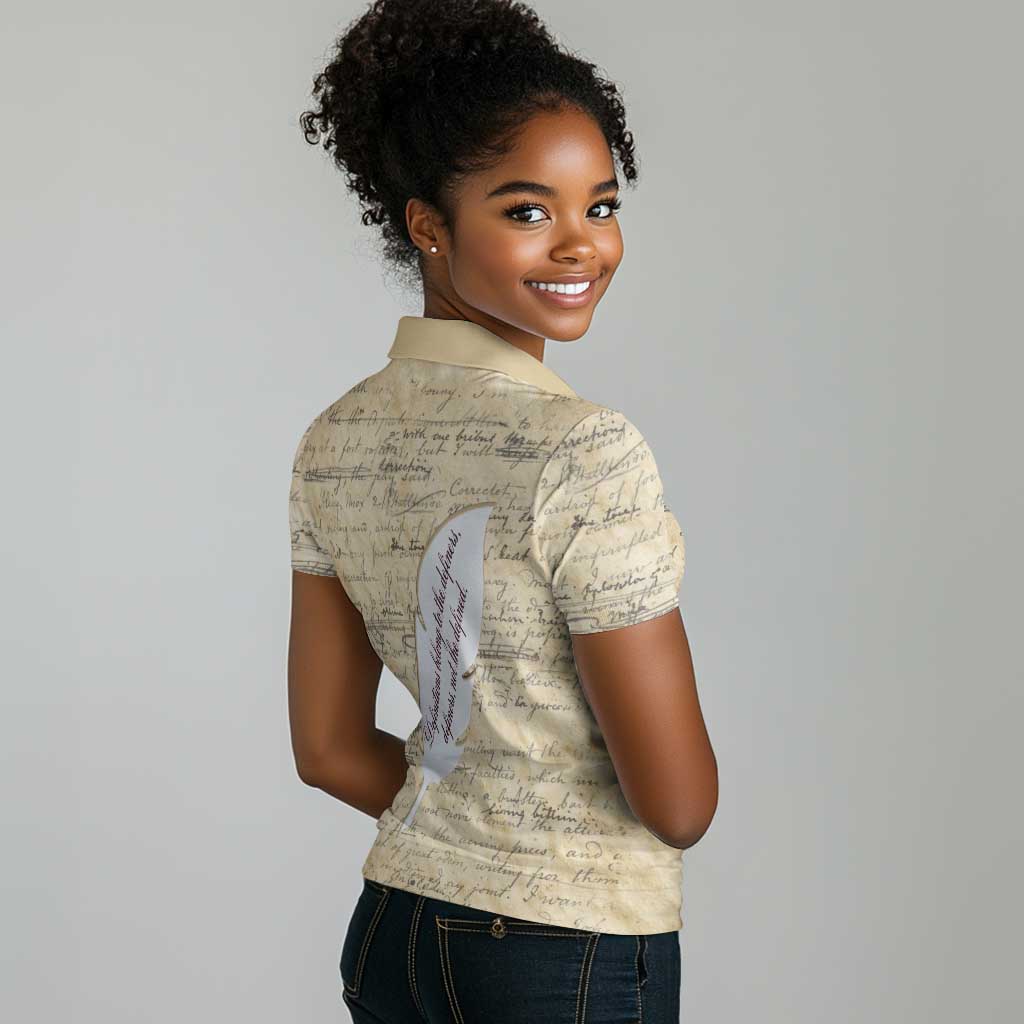 Toni Morrison Women Polo Shirt Handwritten Manuscript Powerful Portrait with Feather Pen Quote - Wonder Print Shop