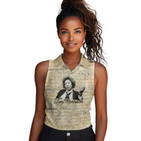 Toni Morrison Women Sleeveless Polo Shirt Handwritten Manuscript Powerful Portrait with Feather Pen Quote - Wonder Print Shop