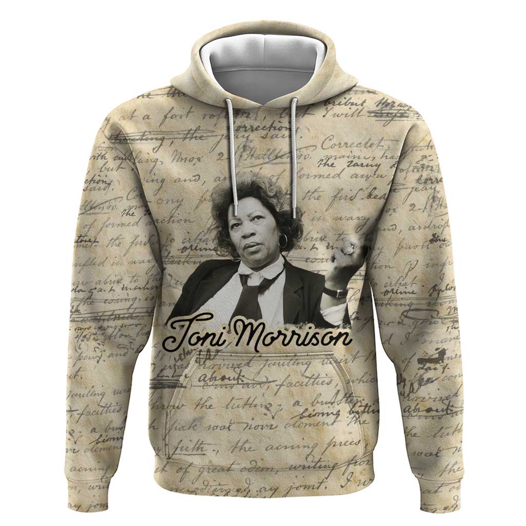 Toni Morrison Zip Hoodie Handwritten Manuscript Powerful Portrait with Feather Pen Quote - Wonder Print Shop