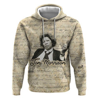 Toni Morrison Zip Hoodie Handwritten Manuscript Powerful Portrait with Feather Pen Quote - Wonder Print Shop