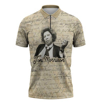 Toni Morrison Zipper Polo Shirt Handwritten Manuscript Powerful Portrait with Feather Pen Quote - Wonder Print Shop
