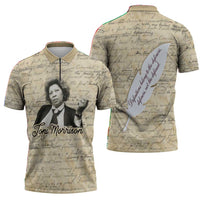 Toni Morrison Zipper Polo Shirt Handwritten Manuscript Powerful Portrait with Feather Pen Quote - Wonder Print Shop