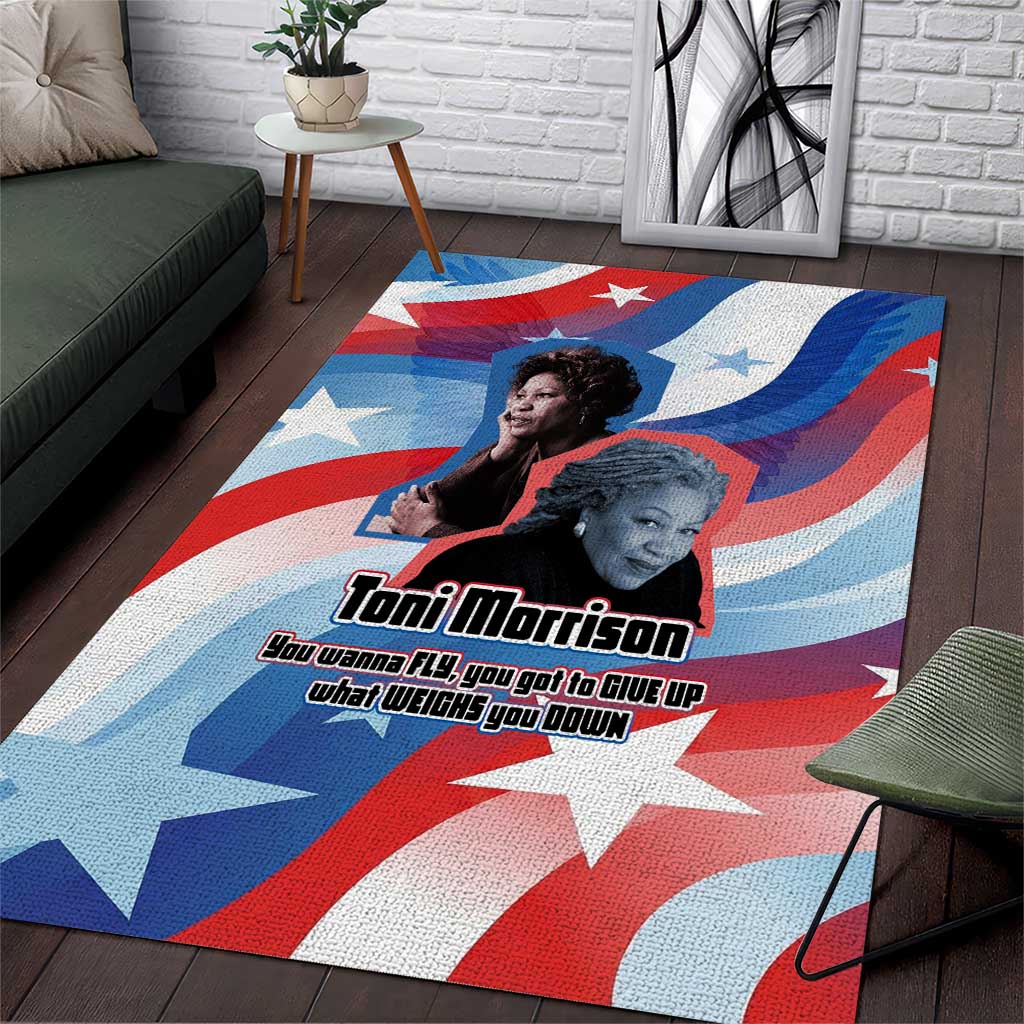 Toni Morrison Area Rug Abstract Wings Design Empowering Quote Dual Portrait Celebration of Literary Freedom - Wonder Print Shop