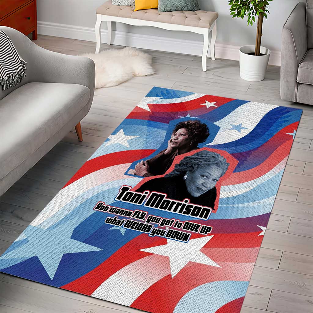 Toni Morrison Area Rug Abstract Wings Design Empowering Quote Dual Portrait Celebration of Literary Freedom - Wonder Print Shop