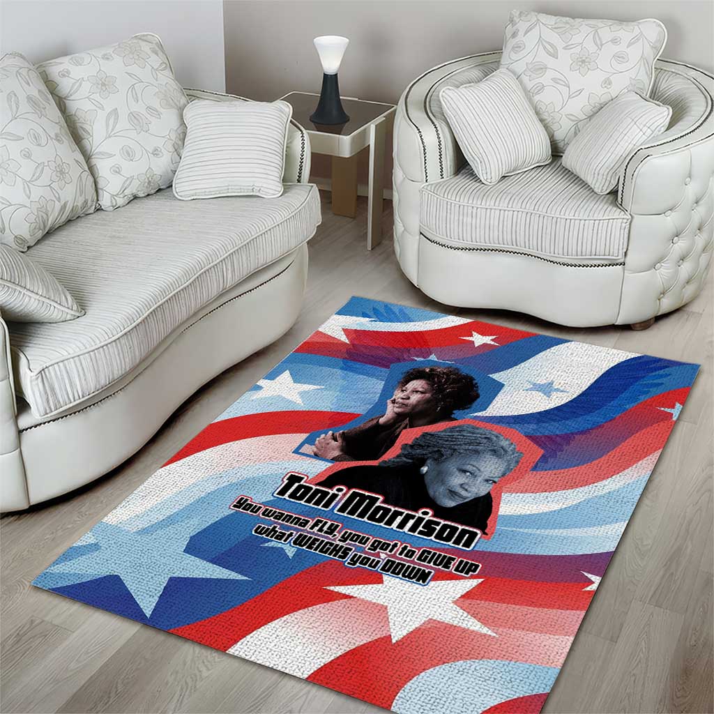 Toni Morrison Area Rug Abstract Wings Design Empowering Quote Dual Portrait Celebration of Literary Freedom - Wonder Print Shop