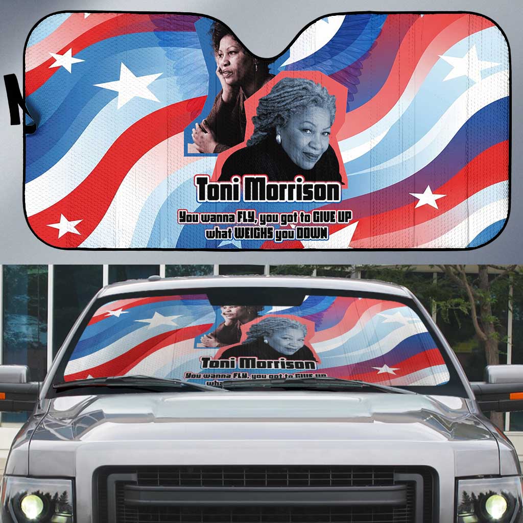 Toni Morrison Auto Sun Shade Abstract Wings Design Empowering Quote Dual Portrait Celebration of Literary Freedom - Wonder Print Shop