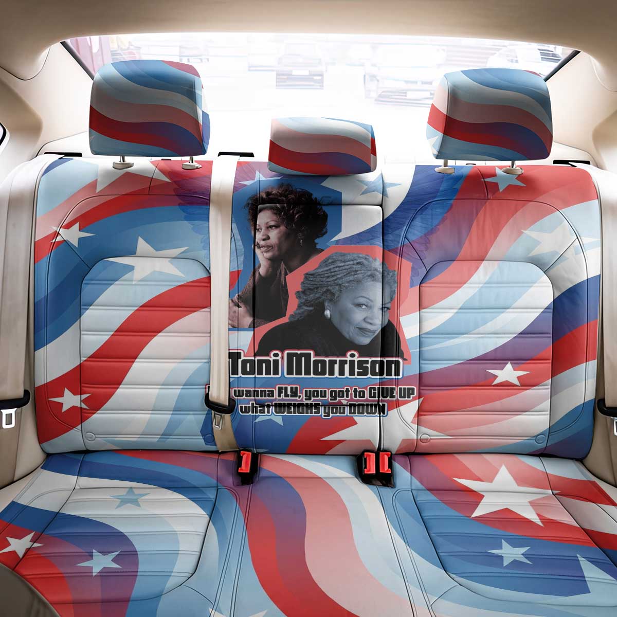 Toni Morrison Back Car Seat Cover Abstract Wings Design Empowering Quote Dual Portrait Celebration of Literary Freedom - Wonder Print Shop