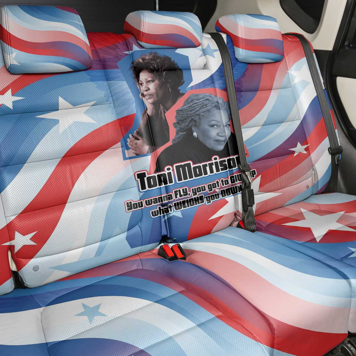 Toni Morrison Back Car Seat Cover Abstract Wings Design Empowering Quote Dual Portrait Celebration of Literary Freedom - Wonder Print Shop